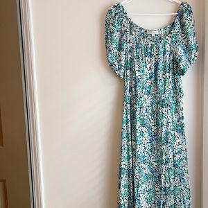 LOFT Floral Puff Sleeve Midi-dress